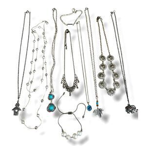 Silver Tone Necklaces and Bracelets Mixed Lot Good Condition Wearable Layering